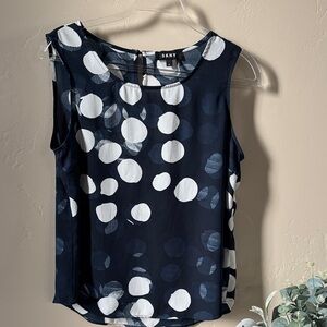 DKNY Women's Blue and White Dot Blouse